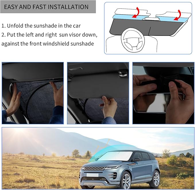 for Ford F250 F350 F450 F550 2017-2024 2025 Super Duty Crew Cab Windshield Sun Shade, Foldable Front Windows Sunshades Custom Fit F 250 Folding Sun Visor Shield Blocks UV Car Accessories