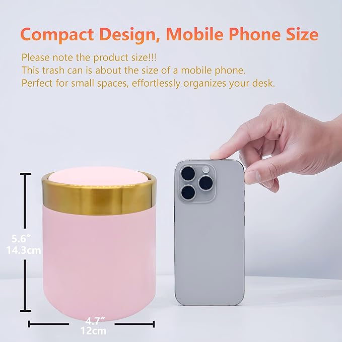Pink Mini Countertop Trash Can with Lid – Metal Tiny Makeup Vanity Swing-Top Waste Bin, 1.5 L / 0.40 Gal