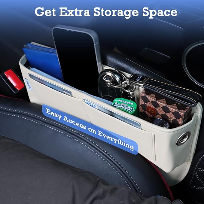 Car Seat Gap Filler Leather Car Seat Organizer and Storage, Universal Car Accessories,Fit Console Side Gap Filler, Suitable for Mobile Phones, Keys, Cards (1Pack Beige)