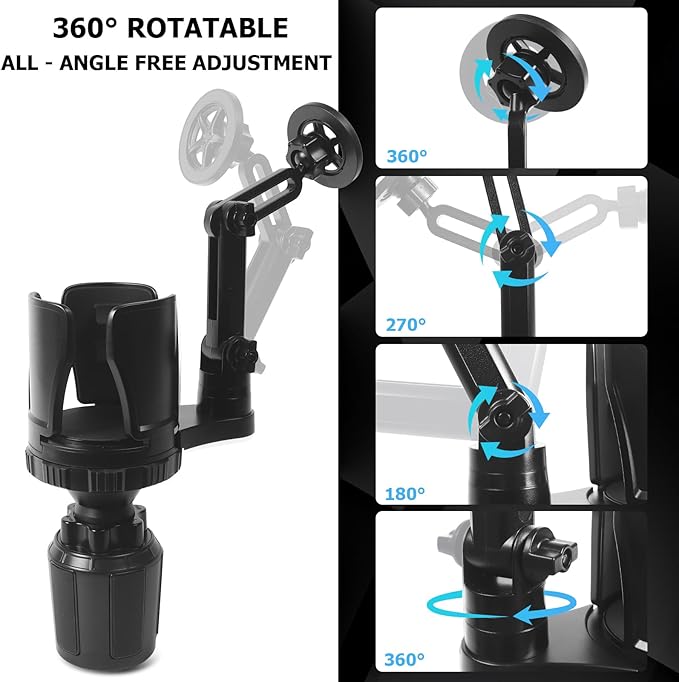 Frani Car Cup Holder Expander with Magnetic Phone Mount - Adjustable Insert Fits 2.68-4.33" Holders, 360° Gooseneck & Strong N52 Magnets for iPhone Samsung
