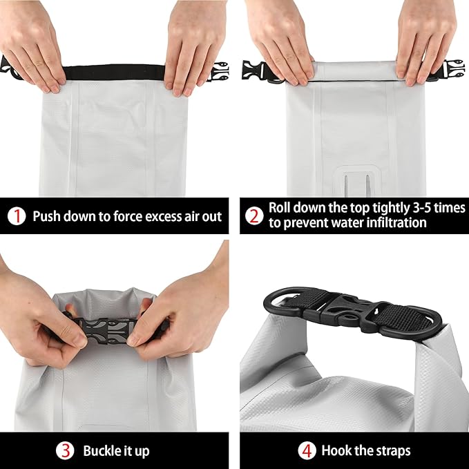 Boat First Aid Kit Waterproof, WELL-STRONG Marine Emergency Kit with Roll Top Dry Bag for Boating Fishing Kayaking – Water-Resistant Contents for Camping & Beach(Light Grey)