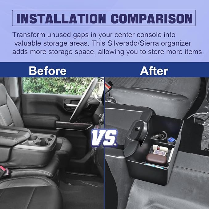 RUNROAD Center Console Hanging Organizer Box Compatible with 2019-2026 Chevy Silverado/GMC Sierra 1500 and 2020-2026 Silverado/Sierra 2500HD 3500HD Accessories Armrest Tray, Split Bench Seat ONLY