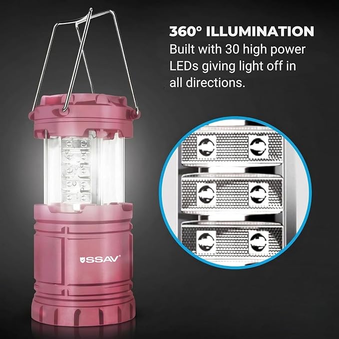 2 Pack LED Camping Lantern, LED Lanterns, Suitable Survival Kits for Hurricane, Emergency Light for Storm, Outages, Outdoor Portable Lanterns, Pink, Collapsible | Batteries Included