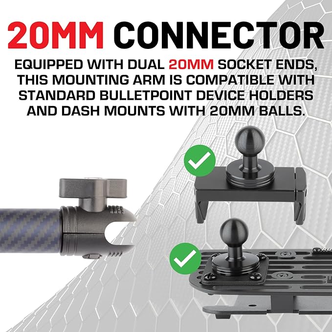 Bulletpoint Mounting Solutions Dash Mount 4.7" Arm Compatible with iPhone and Android Smartphones - Fits 20mm Attachment Ball (Carbon Fiber + Kevlar)