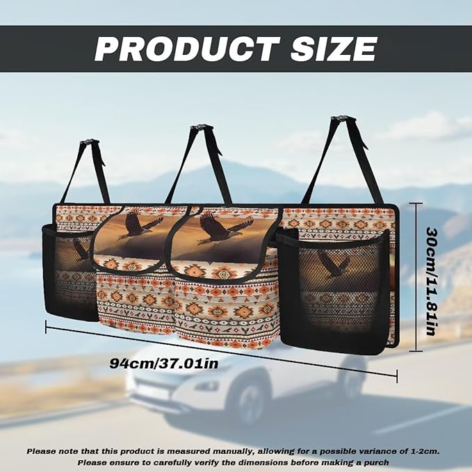 Hanging Trunk Organizer Aztec Eagle Car Back Seat Storage with 4 Large Pockets Foldable Automotive Interior Accessories for Sedans MPV SUV Jeep Trucks Van