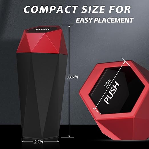 Car Cup Holder Trash Can, Car Trash Can with Lid, Mini Portable Trash Bin for Cars, Small Automatic Garbage Bin, Leakproof Cup Holder Trash Bin for Auto,Home,Office, Car Accessories (1, Red)