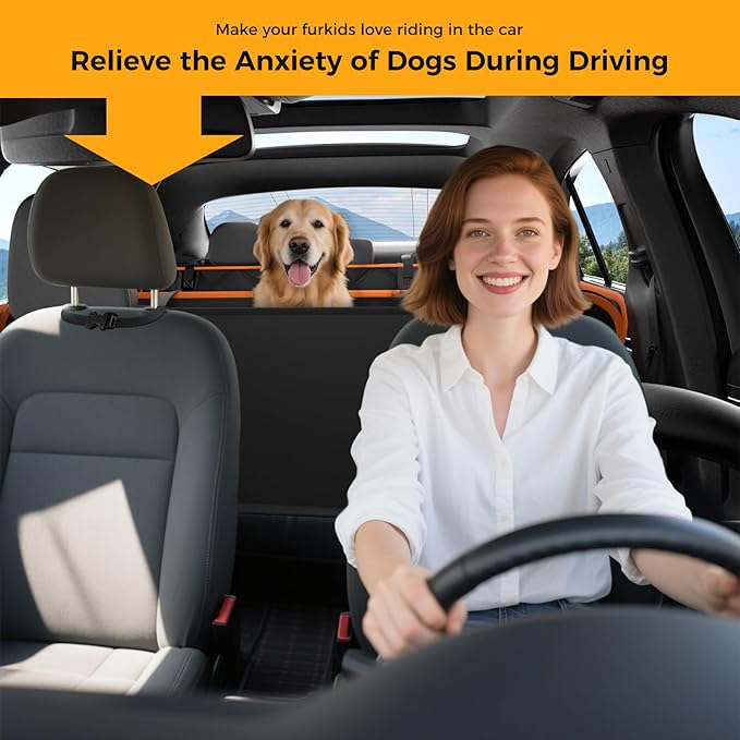 Dog Car Seat Cover for Back Seat,100% Waterproof Scratch Proof Nonslip Seat Cover,600D Heavy Duty Scratch Proof Nonslip Durable Soft Dog Hammock for Car(Orange)