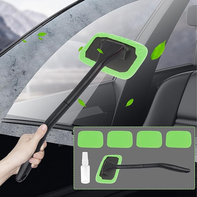 OFBAND Car Window Cleaner Tool Kit,Microfiber Car Windshield Cleaner Inside with 4PCS Soft Reusable Cloth Cover,Universal Removable Car Glass Cleaner Tool Kit Car Cleaning Tools