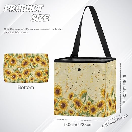 Sunflower Music Notes Pattern Car Trash Can Leakproof Trash Bin Car Garbage Can Hanging Water-Resistant Collapsible Auto Trash Bag Car Accessories for Women Men