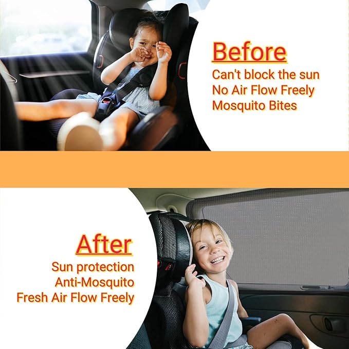 2Pack Large Size Super Elastic 42" to 53" Car Window Sunshades, for Large SUV, Pickup, Truck, Minivan, Breathable Mesh Window Screen, Side Window Screen for Car Camping