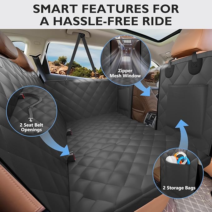 Back Seat Extender for Dogs-Large Space, Upgraded Egg Crate Foam Soft Dog Car Seat Cover Holds 420lb, Sturdy Backseat Extender for Dogs, Waterproof Pet Car Bed Dog Hammock for Car, SUV, Truck