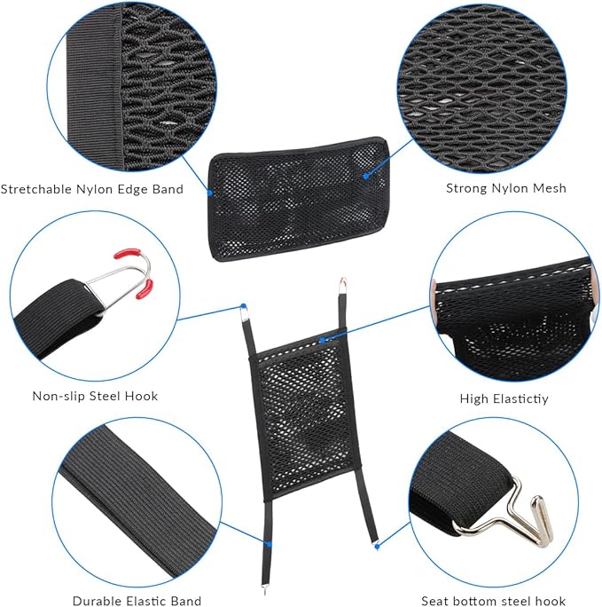 Car Dog Barrier Net Car Mesh Organizer Back Seat Divider for Dog Easy Install 2 Pieces (for Split Seats)