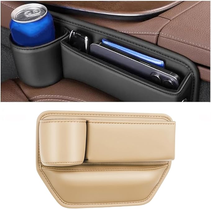 Car Seats Gap Organizer Storage Box for M&azda CX-5 2022-2025 Car Leather Cup Holder Gap Bag Seats Gap Filler Organizer Interior Accessory,Beige-Left