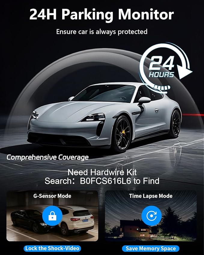 4 Channel Dash Cam Front and Rear Inside Left Right Car Dash Camera 360 View, 2.5K QHD Car Camera Supper Night Vision, 5G WiFi 3.16” IPS Touch Screen, G-Sensor,24H Parking Mode Free128G Card 256G Max