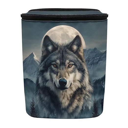 Talayituse Mountain Wolf Moon Print Car Trash Can Portable Auto Garbage Bin Multifunctional Vehicle Interior Accessories with Adjustable Straps Universal Fit Truck SUV Sedan