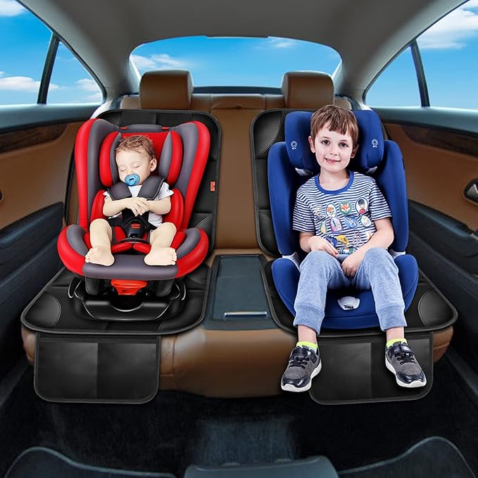 XHYANG Car Seat Protector 1 Pack Car Seat Cushion Mat Thickest Padding,Waterproof 600D Fabric Car Seat Covers for Non-Slip Backing Mesh Pockets for Baby and Pet (Black, 2 Pcs)