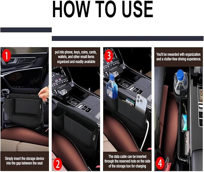 2 Packs Car Seat Gap Filler Organizer for Mercedes-Benz GLB 2020-2025, Leather Seat Storage Box Cup Holder, Phone, Keys, Sunglasses, Cards, Small Items, Car Accessories, Brown
