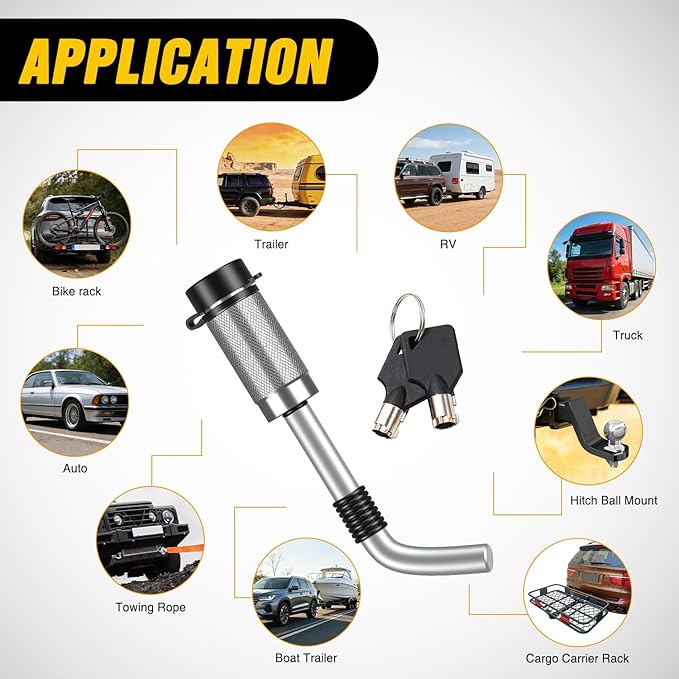 Nilight Trailer Hitch Lock Pin 1/2" & 5/8" Locking Receiver Hitch Pin Keyed Unique Weatherproof Anti-Theft Lockable Fits 2" 2-1/2" & 1-1/4"Receiver Tow Truck Boat Bike Truck Silver