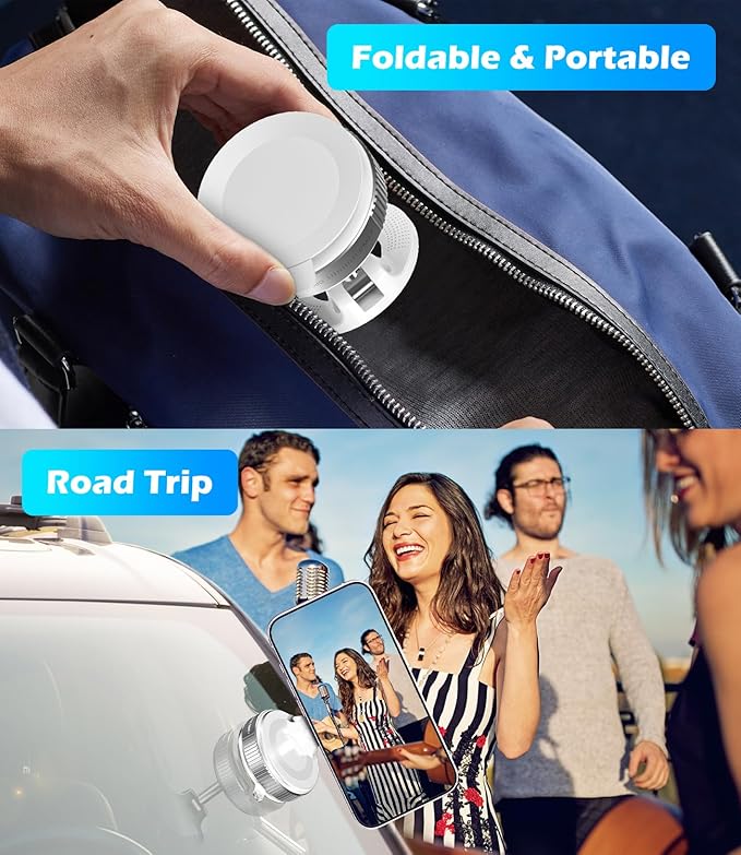 Car Phone Mount for Magsafe, 360° Adjustable Magnetic Phone Holder Foldable Suction Cup Phone Mount for Car/Gym/Mirror Mount for iPhone/Android, White