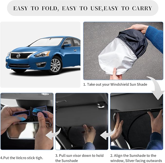 Sun Shade Sunshade for Nissan Altima 2013-2018 Windshield Cover,4-Layer Front Window Shade Custom fit Altima Sun Visor 240T Retractable Shade Shield Blocks UV Rays Cooler Car Accessories