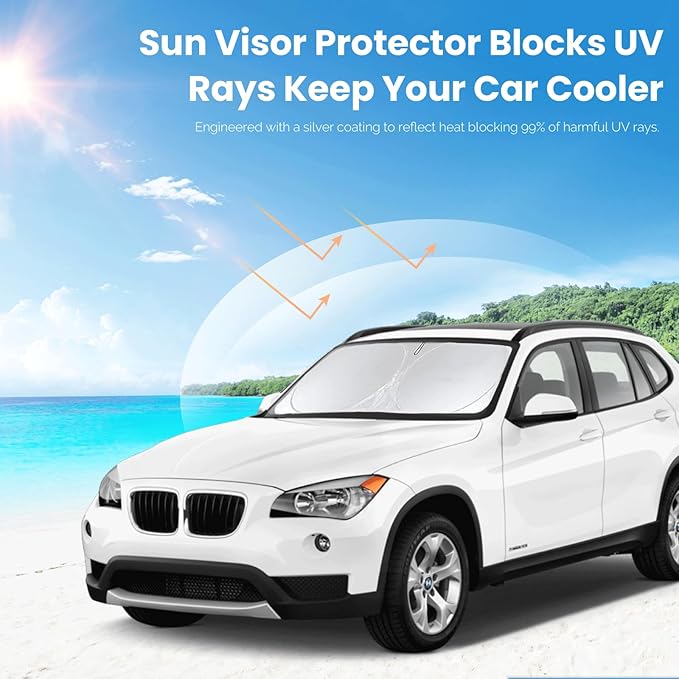 for X1 E84 Sunshade Windshield Sun Shade for BMW X1 E84 Accessories 2011 2012 2013 2014 2015 Insulated Front Window Shield Windshield Cover Sun Visor Protector Privacy UV Reflector Blocks Heat