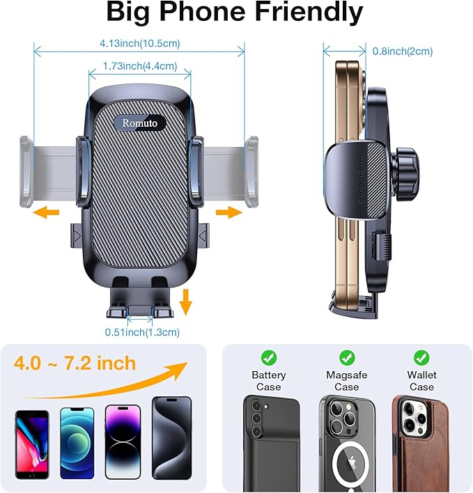 Romuto Car Phone Holder MountใStrongest Suctionใ Phone Mount for Car Cell Phone Holders for Your Car Accessories for Women Men Dashboard/Windshield/Vent/Camera Mounts Stand Holder for iPhone Samsung