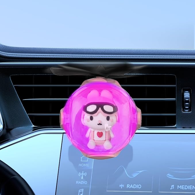 Pink Bunny Car Air Freshener with 6-Color Auto Light Up & 4 Scented Replacements Tablets – Light Scent, Decorative Auto Accessories, Cute Easter Decorations, Mother's Day and Father's Day Small Gift