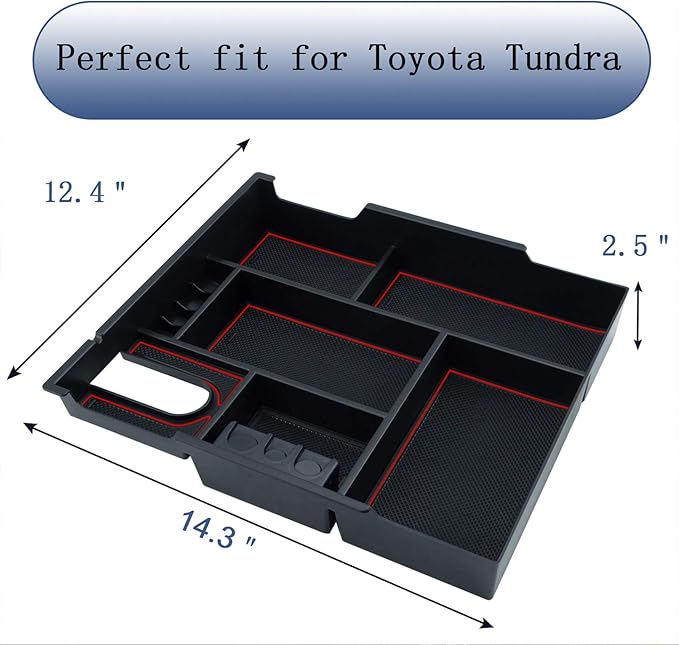 JKCOVER Compatible with Center Console Organizer Tray Toyota Tundra 2014 2015 2016 2017 2018 2019 2020 2021 Tundra Accessories,Insert ABS Black Materials Armrest Box Secondary Storage (RED Trim)