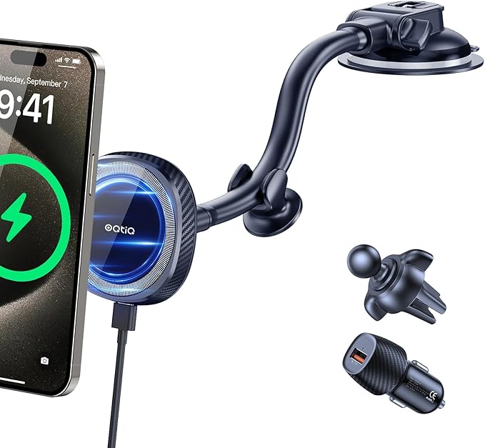 OQTIQ for MagSafe Car Mount Charger, Magnetic Wireless Car Charger Compatible with iPhone 17 16 15 14 13 12 Series, 15W Fast Charging Car Phone Mount for Windshield Dashboard Air Vent