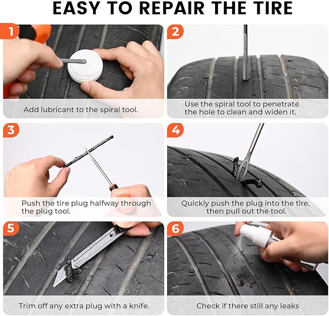 ETENWOLF Tire Repair Kit 42 Pcs, Heavy Duty Tire Plug Kit to Fix Punctures, Tire Repair Tool with Plugs for Car, Motorcycle, ATV, Jeep, Truck, Tractor, Gifts for Him Her Men Women (Grey)