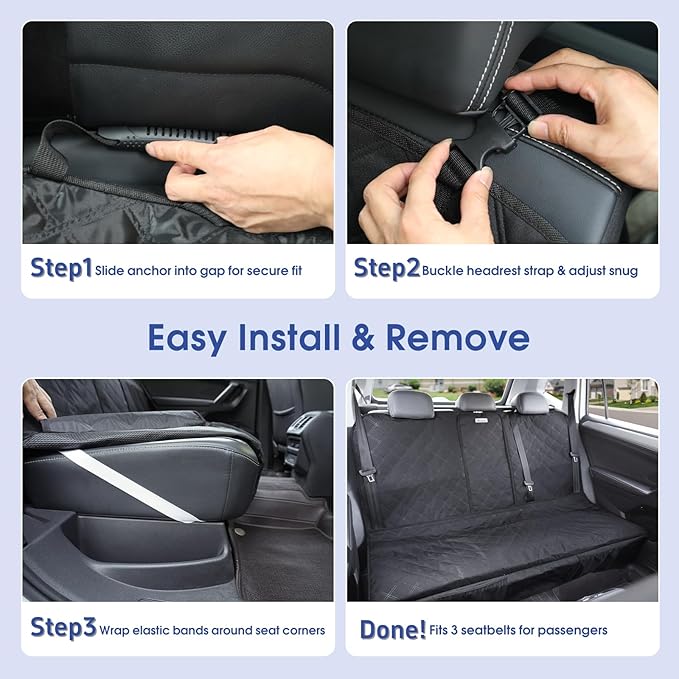 ALLANSING Upgraded 900D Heavy Duty Dog Back Bench Seat Cover, Car Seat Protector, Fits Compact Cars & SUVs, 3 Seatbelts & Armrest Compatible, Waterproof Nonslip Pet Backseat Cover for Dogs & Kids