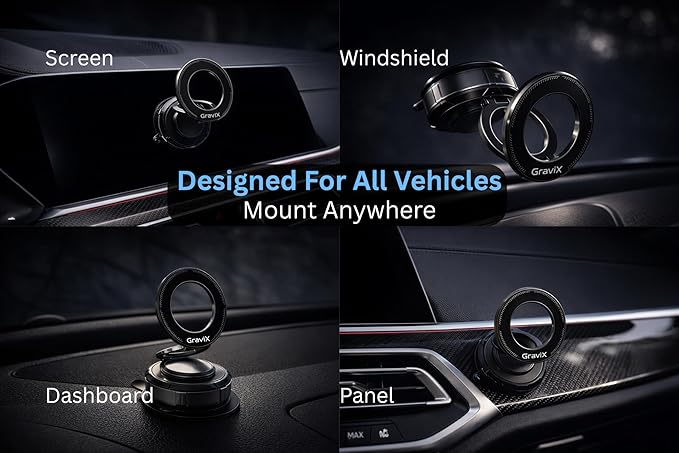 GraviX Magnetic Car Phone Holder for MagSafe – Powerful Magnet, Strong Suction, Anti-Vibration Arm, 360° Adjustable Dashboard & Windshield Car Mount (Fits All Vehicles, All Phones & Cases)