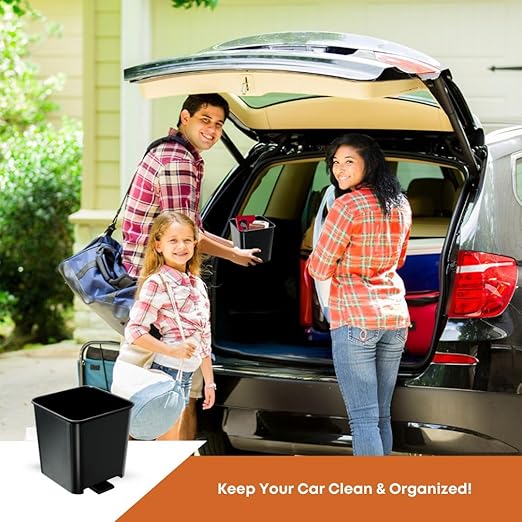 Car Trash Can Waterproof Vehicle Garbage Bin, Leakproof Anti Slip Floor Mat Clip Trash Bag Holder for Car, Truck, SUV, Van Portable Auto Trash Container with Stability Clips (Black with Cover, Small)