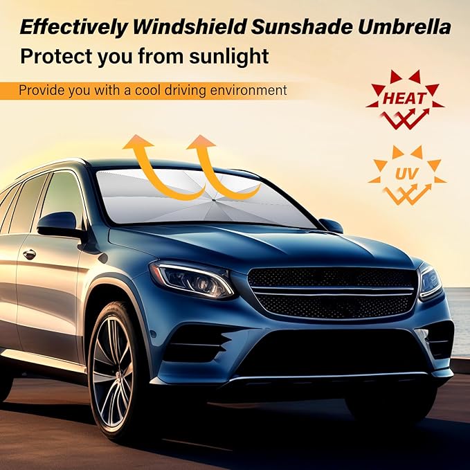 Windshield Sun Shade Umbrella - Foldable Car Window Shades, Reflective Car Sun Shade Windshield, Front Sun Shade for Cars Windshield for Hatchback, Truck, SUV, MPV (57"x31.5")