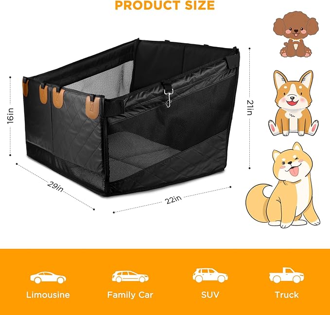 BONTHEE Back Seat Extender for Dogs,Hard Bottom Dog Car Seat Cover for Back Seat Holds 400lbs,Waterproof Anti-Scratch PU Leather Backseat Extender for Dogs,Dog Hammock for Car SUV Truck