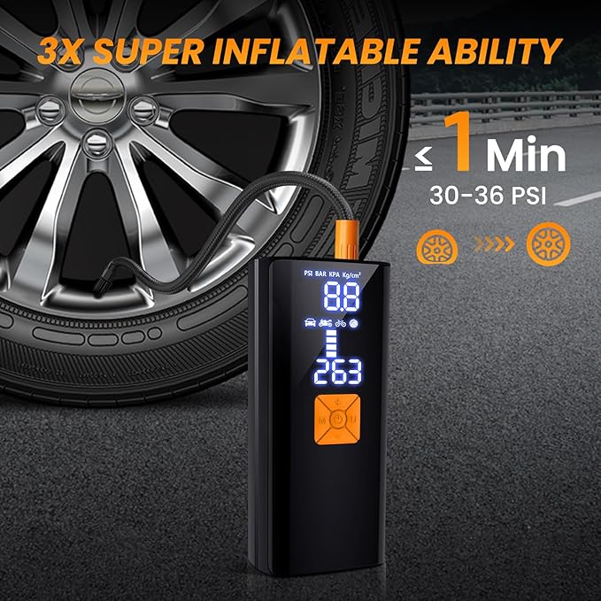 Tire Inflator Portable Air Compressor,Tire Inflators Portable Cordless Air Pump with Gauge for Car tires Digital LCD for Car,Motorcycle,Bike Tires and Balls