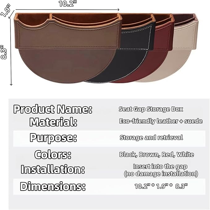 Car Seat Gap Organizer Large Capacity Leather Storage Box with Charging Port Multi-Purpose Car Seat Crevice Storage Solution for Phones Wallets Cards Ideal for Car Organization (Modern, Brown-Right)