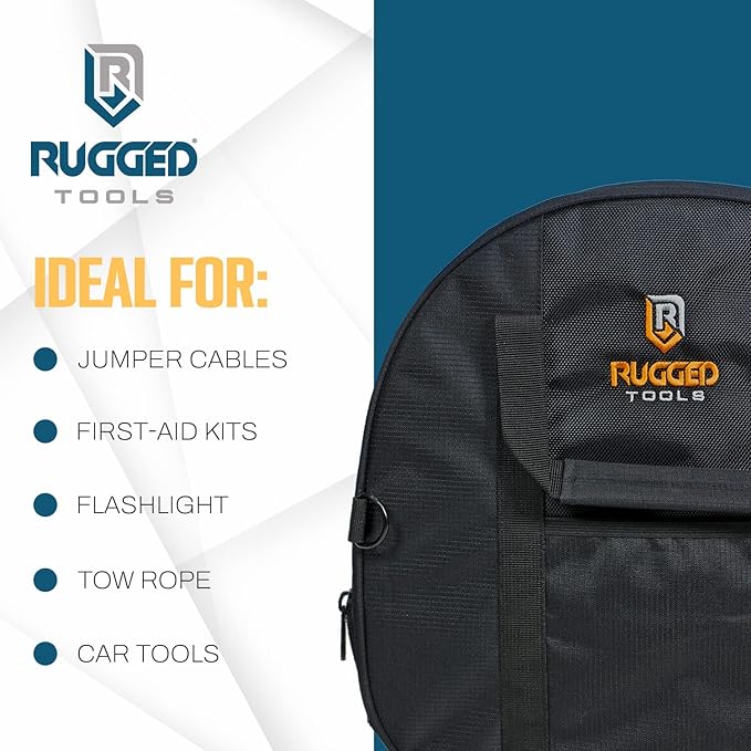 Rugged Tools Cable Bag - Jumper Cable Bag - Storage & Organizer for Cables, Cords, and Hoses Including EV Charging Cables for Electric Vehicles - Tesla, Nissan Leaf, Chevy Bolt