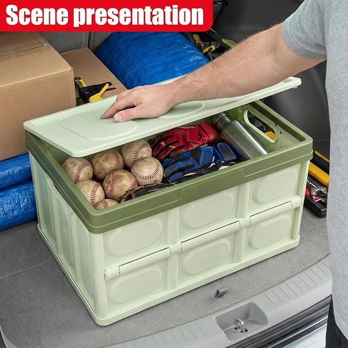 YoRise Car Trunk Organizer, Plastic Waterproof Foldable Car Cargo Storage Box with Lid, Universal Portable Automotive Tool Container Accessories for SUV Truck Sedan (Green)