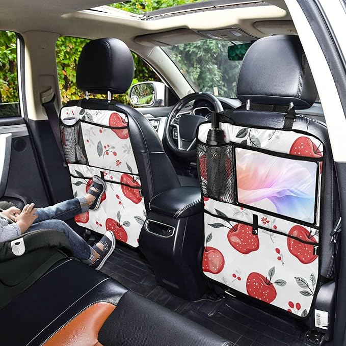 Red Apples 1 Pack Backseat Car Organizer with Storage Pockets Seat Back Organizers for Kids Kick Mats Backseat Protector Automotive
