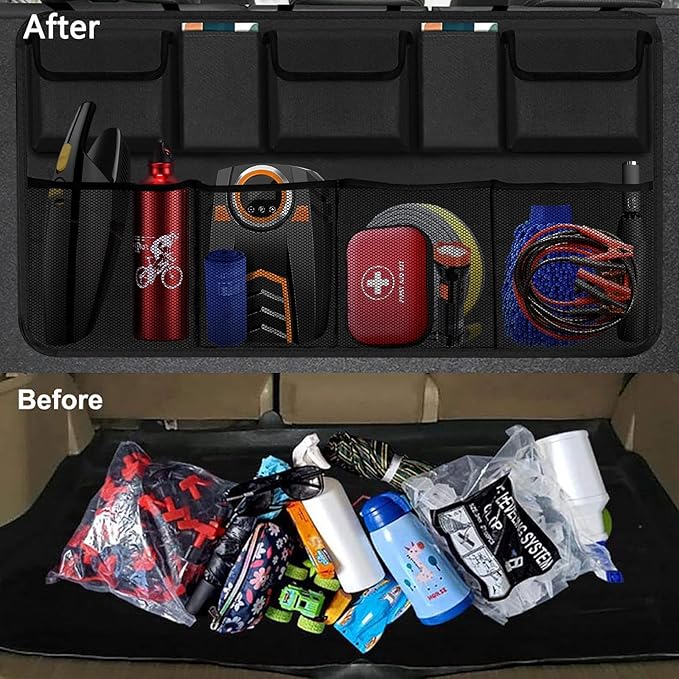 Trunk Organizer for Car, Large Capacity Car Organizers and Storage with 9 Pockets, Waterproof Backseat Hanging Organizer for SUV, Truck, MPV, Interior Accessories for Men and Women