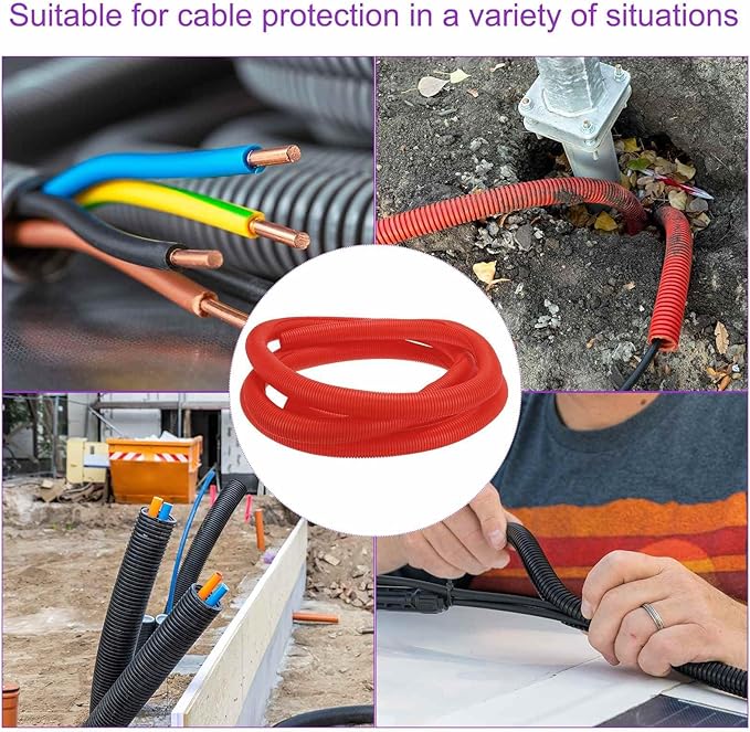 DMiotech 20ft Wire Loom Split Tubing 2 Inch(50.8mm) ID, Cord Protectors from Pet Flexible Conduit Cable Management for Office Home Garden, Red