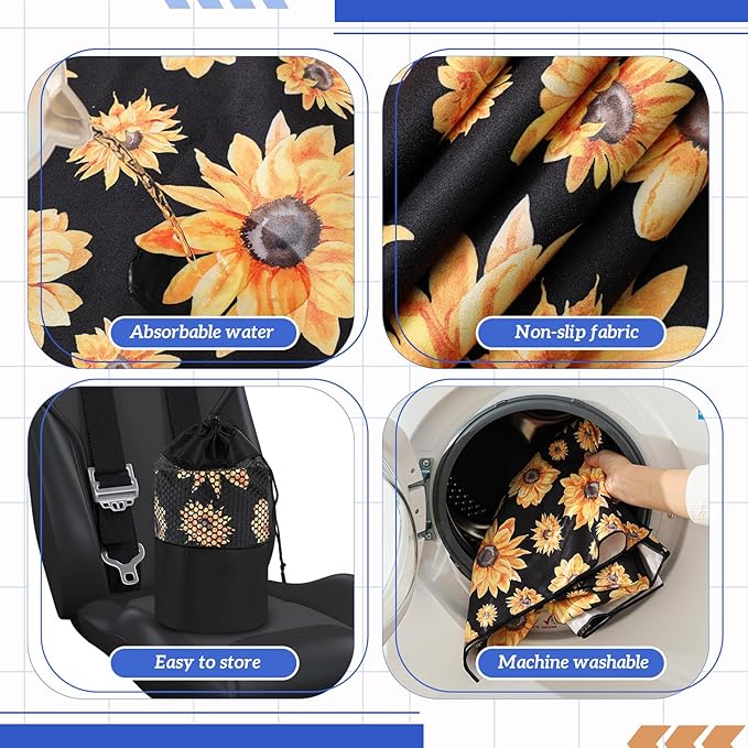 Hahafelt 2 Pack Car Seat Towel Covers with Storage Bag 63 x 32 Inch Athletic Running Towel Seat Sweat Washable Non Slip Cover Gift for Car Outdoor Sport Activities (Sunflower)