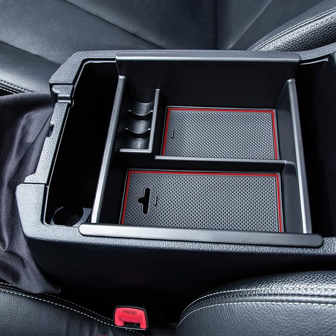 JKCOVER Center Console Organizer Tray Compatible with Toyota 4Runner 2010-2021 2022 2023 2024 and Kia Telluride 2020-2024 2025 Accessories Armrest Box Secondary Storage ABS Black Materials(RED Trim