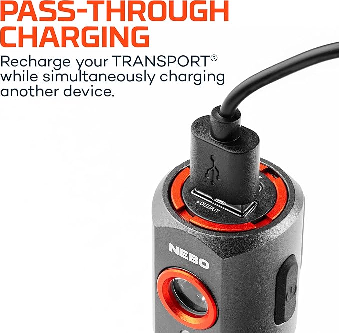 NEBO TRANSPORT 400 2-In-1 Car Charger & Flashlight | 400 Lumens, 6 Light Modes, Compact LED Light, Magnetic Pocket Clip, Waterproof, Emergency Glass Breaker, 12V DC or USB-C Rechargeable