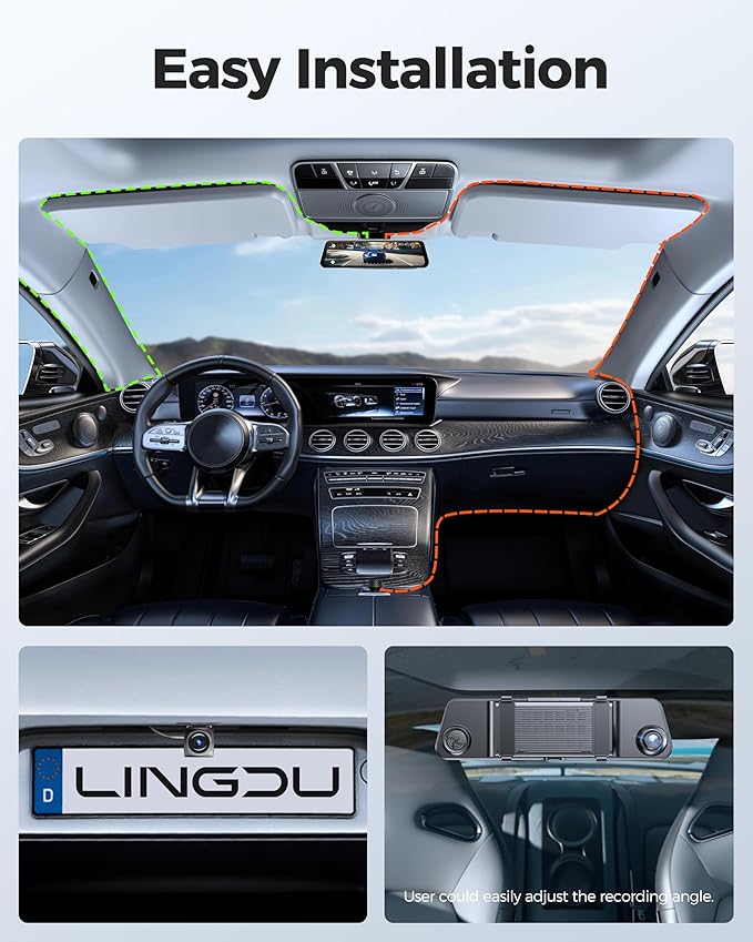 12" Mirror Dash Cam, 4K UHD Front and 2.5K Rear View Dash Camera for Car, with ADAS BSD LCA Smart Mode, GPS, G-Sensor, Loop Recording, Parking Monitor, Voice Control, 5.8GHz WiFi
