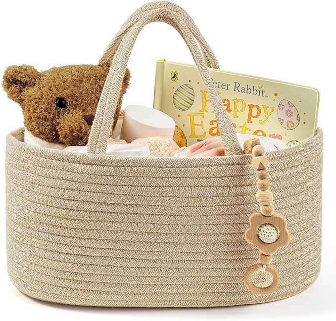 Diaper Caddy Organizer, Empty Gift Basket for Newborn Essentials, Baby Storage Basket, Stylish Gift Bag for Baby Shower, Boys and Girls – Small, Oatmeal