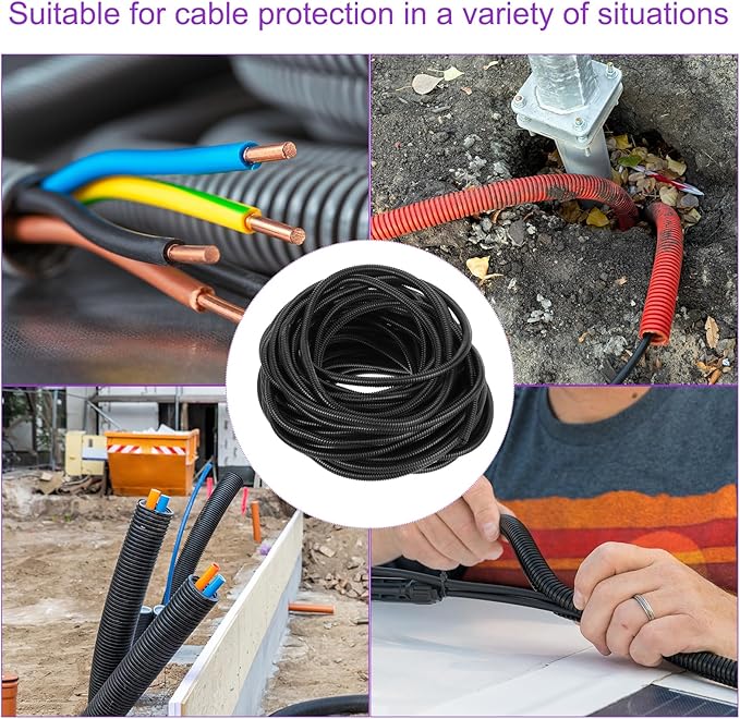 DMiotech 100ft Wire Loom Split Tubing 3/4 Inch, Cord Protectors from Pet Flexible Conduit Cable Management for Office, Home, Garden, Black