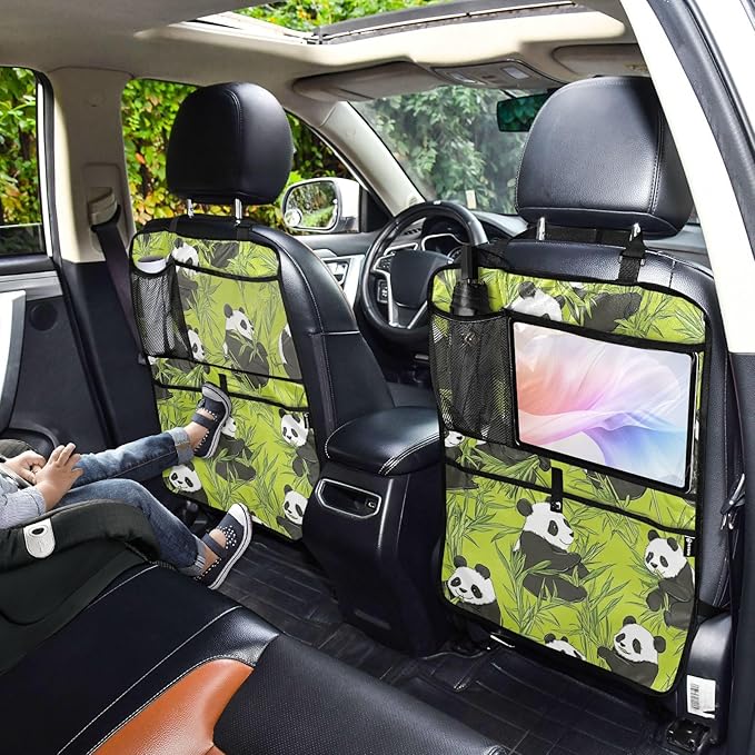Green Panda and Bamboo 1 Pack Backseat Car Organizer with Storage Pockets Seat Back Organizers for Kids Kick Mats Backseat Protector Automotive