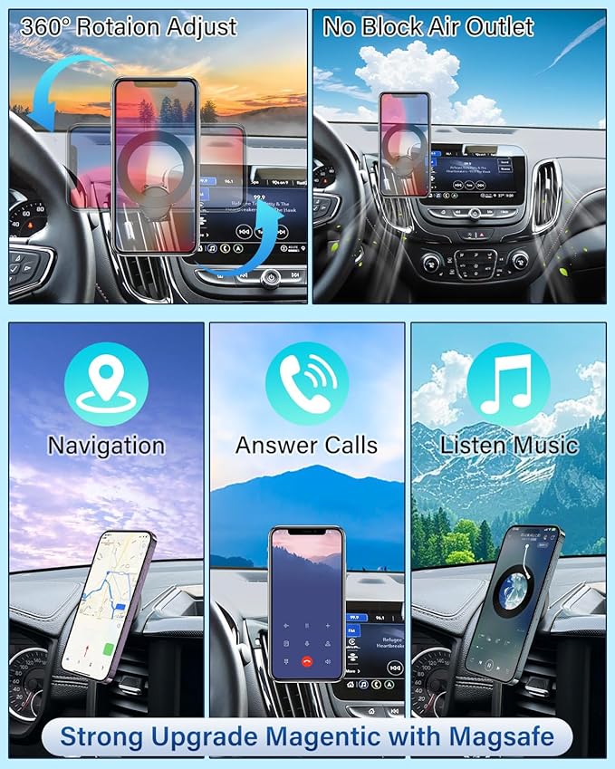 PZK Car Phone Mount for Toyota Tundra 2007 2008-2011 2012 2013 /Sequoia 2008-2011 2012 2013 Accessories Custom Air Vent Phone Holder Magnetic Hands Free 360° Rotation Cell Phone Automobile Cradles